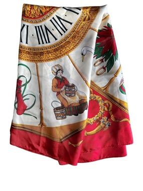 Echo Silk Holiday Motif Scarf in Red, White, Gold, Green